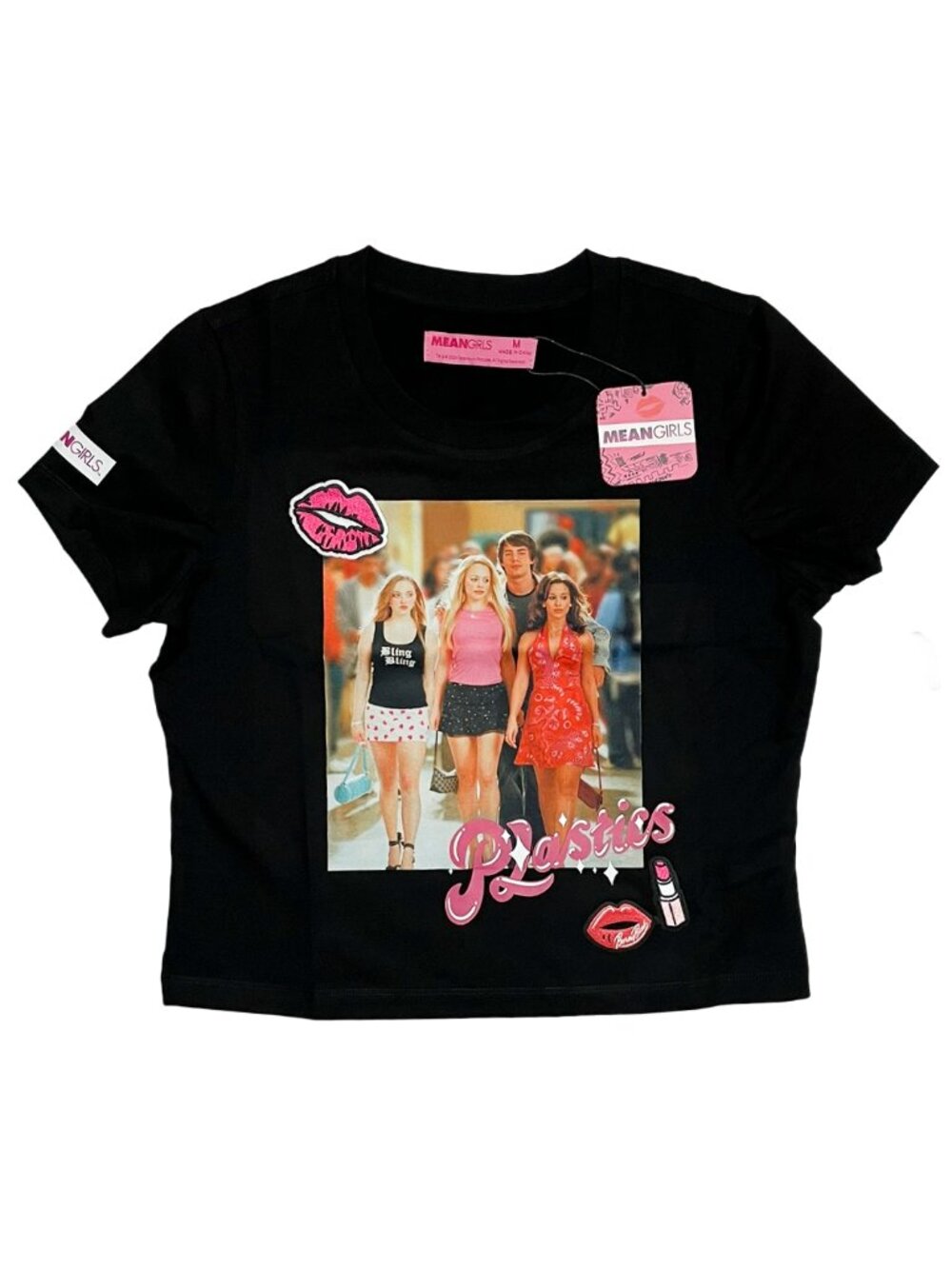 Mean Girls Plastics Y2K Babydoll Crop Graphic Tee Black M NWT Freeze Max